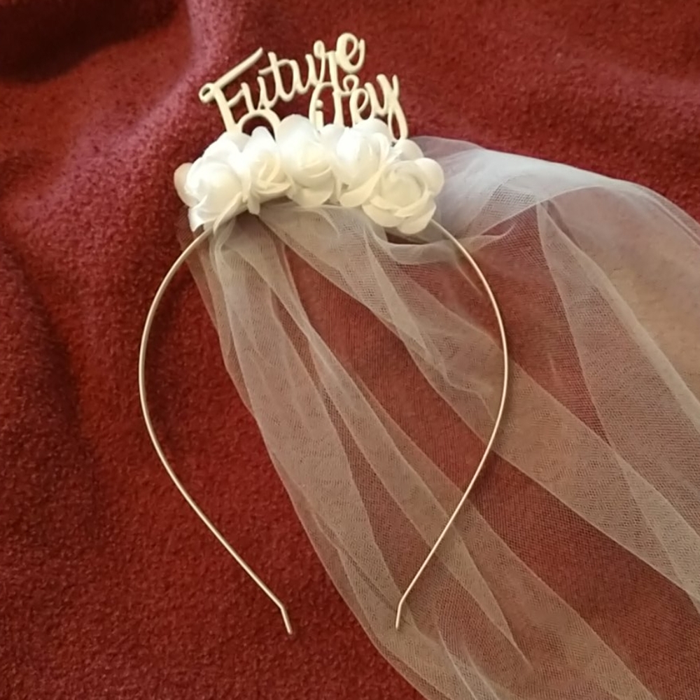 White Future Wifey Headband with Veil